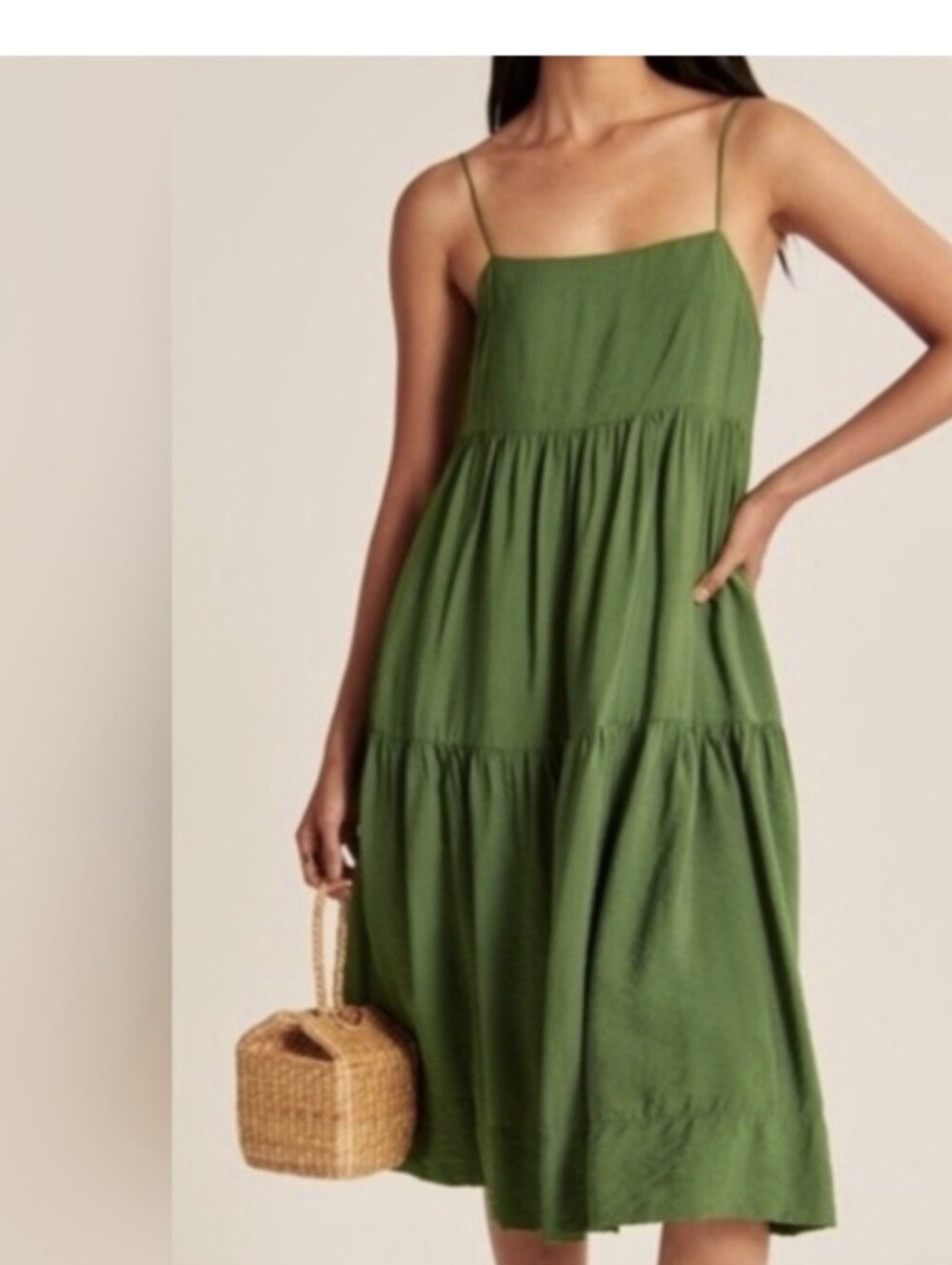 Abercrombie & Fitch Olive Green Tiered Maxi Dress